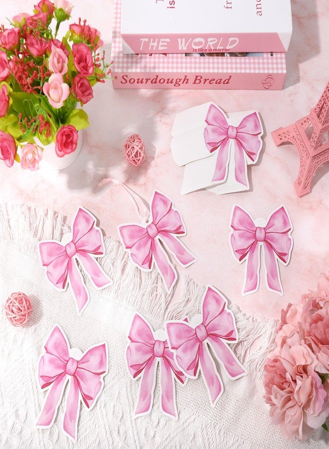 JarThenaAMCS مجموعة جارثينا إيه إم سي إس، ١٠٠ قطعة من بطاقات هدايا على شكل فيونكة وردية، بطاقات ورقية معلقة بفيونكة مائية مع خيط من الحرير، بطاقات شكر، مثالية لتغليف هدايا عيد الحب وأعياد الميلاد، ولوازم حفلات التوزيعات. - Image 4